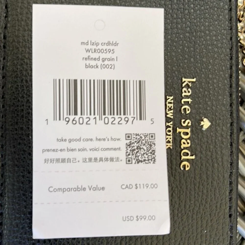 Kate Spade Darcy Medium L-Zip Card Holder Black - Picture 3 of 16